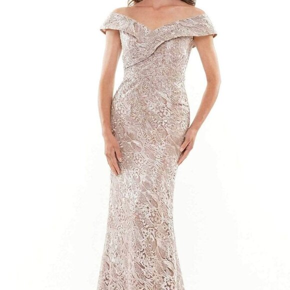 NWT Rina Di Montella RD2740 Embroidered Mother of the Bride Dress Coffee Size 10